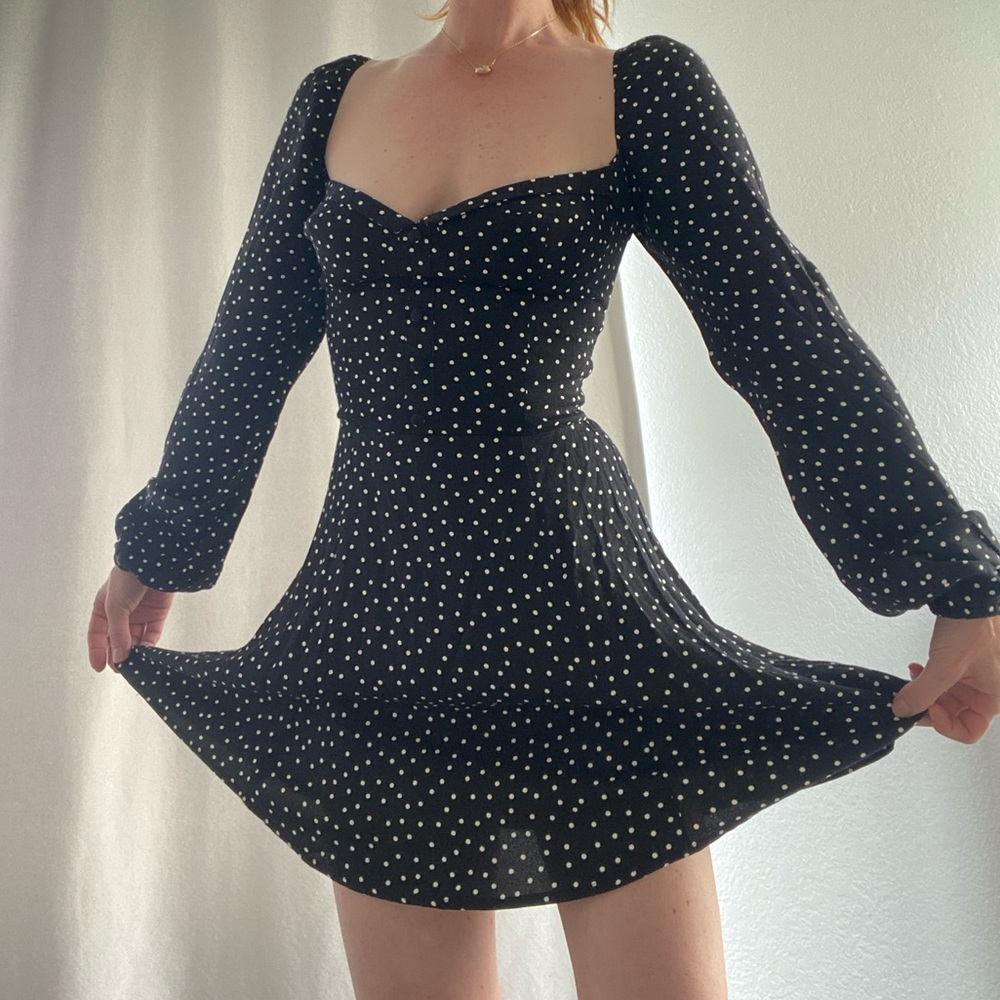 Reformation Black Polka Dot Mini Dress NWT